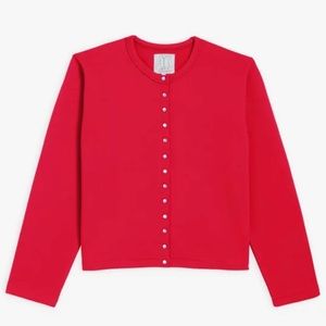 Agnes B bright red “Le Classique” snap cardigan